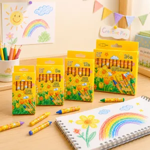 Children color crayons set with multi specifications 6 12 24 colors for school art drawing.