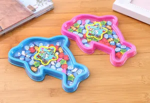 Cute dolphin shaped plastic box with mini assorted cartoon animal erasers, creative gift for kids.
