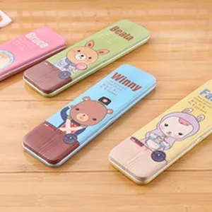 Cute cartoon metal pencil case tin stationery box multi-color portable storage organizer