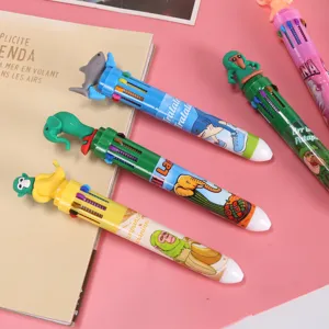 Funny 10-color ballpoint pen with cute animals, multi-color press pens for school and journaling.