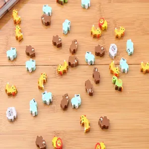 Cute animal shaped rubber erasers set, colorful mini cartoon stationery for kids gifts.