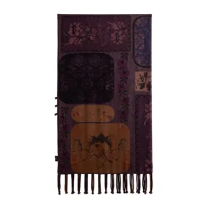 Xiangyunsha silk scarf shawl with traditional Chinese bird and flower prints and tassels.