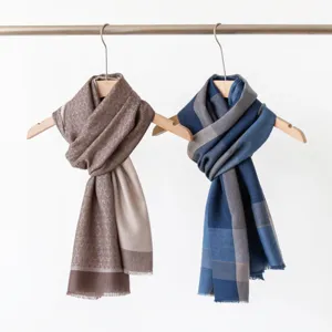 Cashmere blend winter warm scarf plaid tassel shawl for women and couples daily wear