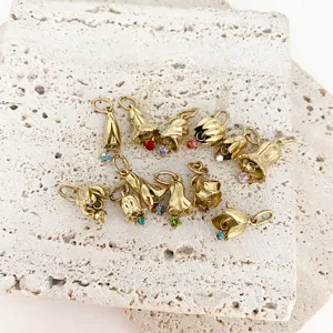 Goldene Geburtsblumen Anhänger, Edelstahl DIY Halskette Schmuck Zubehör für Damen.