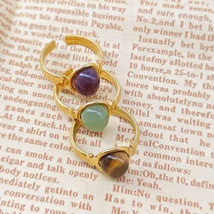 Roestvrij staal 18k verguld natuursteen open ring set vintage stijl mode sieraden