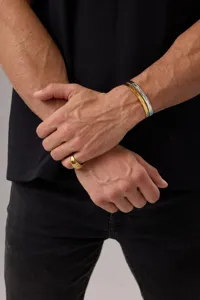 Men stainless steel open bangles and ring set minimalist fashion metal jewelry accessories