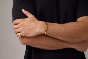 Men stainless steel gold open cuff bracelet minimalist smooth metal jewelry accessory