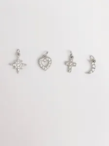 Ciondolo charm stella cuore croce luna in acciaio inox con zirconi dettaglio per gioielli