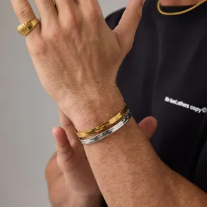 Minimalist Stainless Steel Open Cuff Bangle Bracelet For Men Fashion Gold Silver Plated Geometric Metal Hand Jewelry Wrist Band Gift