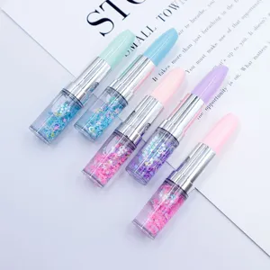 Cute lipstick gel pen set, creative liquid glitter student writing stationery for school.