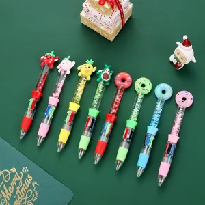 Cute cartoon quicksand four-color ballpoint pen set, transparent multi-color journal pens for kids.
