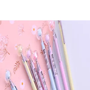 Close-up detail view of cute cartoon bear mechanical pencils with pastel colors and 0.5mm tip.