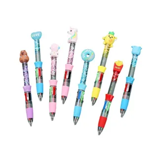 Cute cartoon quicksand four-color ballpoint pens set student multi-color journaling pens gift