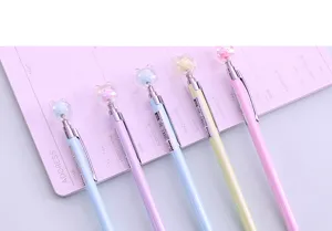 Cute cartoon bear head metal mechanical pencil 0.5mm detail shot showing pastel colors and clip.