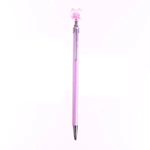 Cute pink metal mechanical pencil with bear topper for students, 0.5mm cute school writing supply.