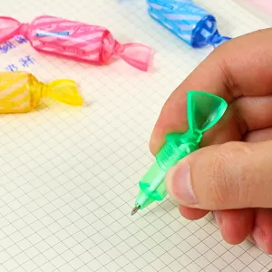Mini colorful candy ballpoint pen detail, creative cute stationery gift for kids writing.