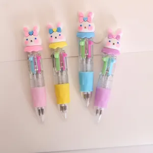 Stylo bille 4 couleurs lapin de Pâques mignon, adorable mini stylo presse dessin animé.