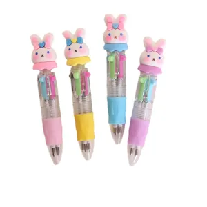 Joli stylo-bille à quatre couleurs lapin dessin animé, mini stylo cliquet pour étudiants.