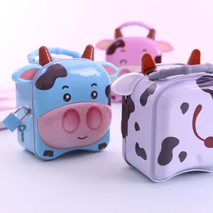 Mignonne Tirelire Vache Dessin Animé Métal Fer-blanc Boîte à Monnaie Enfants Creative Tirelire Pièces Cadeau Enfants Décoration de Chambre