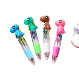 Cute dinosaur 4-color ballpoint pen, mini click colored pens for student school stationery gifts.