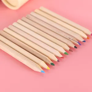 Raw wood color pencils set, 12 colored pencils for kids drawing and school stationery.