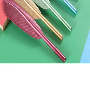 Detail view of creative leaf-shaped gel pens with realistic vein texture in multi vibrant colors.