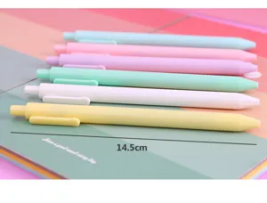 Pastel macaron gel pens detail view, smooth writing colorful stationery for daily study.