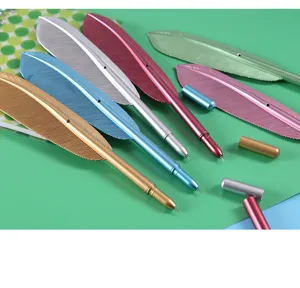 Creative feather gel pen set metal signature pens cute school stationery gifts new.