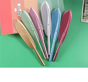 Creative feather shaped gel ink pen set, colorful stationery writing pens for school and student gifts.