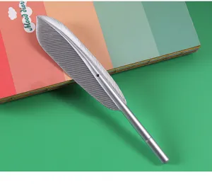 Creative silver feather gel pen student signature pen detailed view stationery gift writing tool