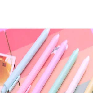 Macaron colored gel pens set, smooth writing student stationery and school office supplies detail.