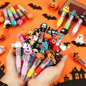 Halloween Mini Four-Color Ballpoint Pen Cute Cartoon Pumpkin Ghost Retractable Writing Pen Student Festive Stationery Gift