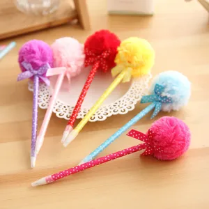 Cute colorful pom pom plush ballpoint pen with polka dot design, perfect cute stationery gift.