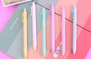 Set of colorful macaron gel pens for students, smooth writing retractable pens for school and office.