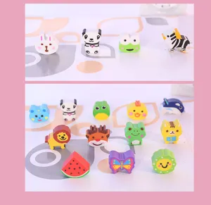 Cute cartoon animal erasers bulk set for kids school stationery creative gifts and party favors.