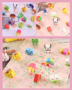 Cute cartoon erasers bulk set, mini animal fruit stationery gifts for kids students.