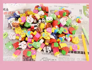 50pcs cute cartoon erasers bulk set, assorted animal fruit designs for school kids stationery gifts.
