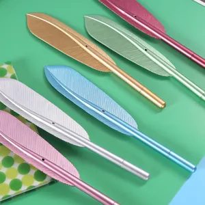 Creative feather gel pen set colorful metal signature pens for students school stationery gift
