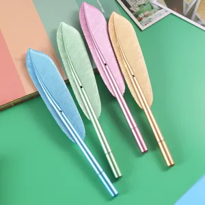 Creative leaf shaped gel pens set, colorful metal texture signature pens for school students.