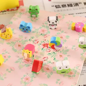 Cute cartoon eraser set for kids, various animal and fruit shapes, bulk school supplies.