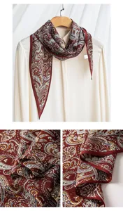 Mulberry silk paisley diamond scarf detail, elegant lightweight neck scarf for women.