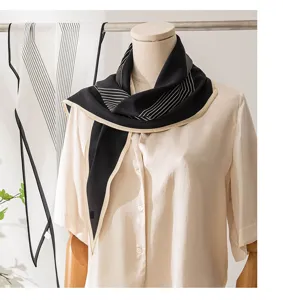 Women luxury mulberry silk diamond scarf, thin summer neck protector and chic commuter fashion.