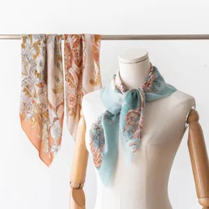 Lightweight cashmere feel floral printed square scarf for women, elegant 70cm daily accessory.