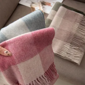 Women winter plaid tassel wool scarf stylish warm cozy soft neck wrap fashion accessory