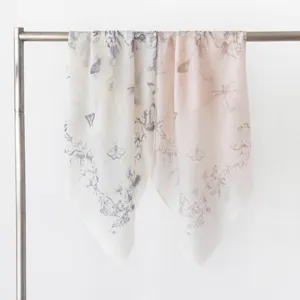 Women lightweight cashmere printed scarf botanical butterfly pattern elegant daily wear square wrap