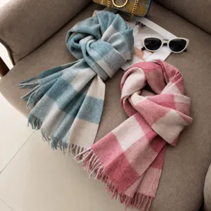 Women's Winter Warm Wool Scarf Classic Plaid Tassel Design Soft Fashion Casual Long Wrap