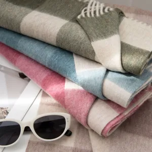Classic autumn winter plaid wool scarf for women with fringe warm cozy stylish neckwear