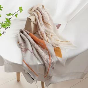 Luxurious cashmere printed square scarf for women, retro style shawl and warm wrap for spring.
