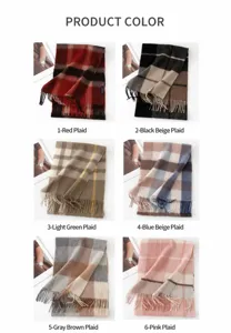 Classic plaid cashmere feel winter scarf multi-color soft warm fringe fashion accessory