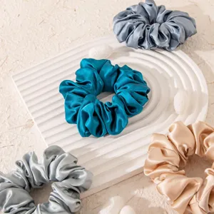 Oversized satin silk hair scrunchies, elegant multi-color hair ties for daily styling.